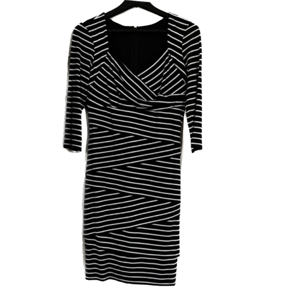 Black & White asymmetrically striped "Instantly Slimming dress
